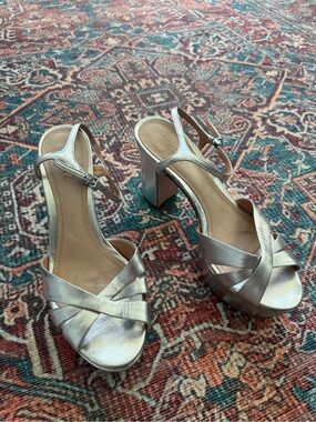 Schutz Metallic Silver Women's Block Heel Sandals
